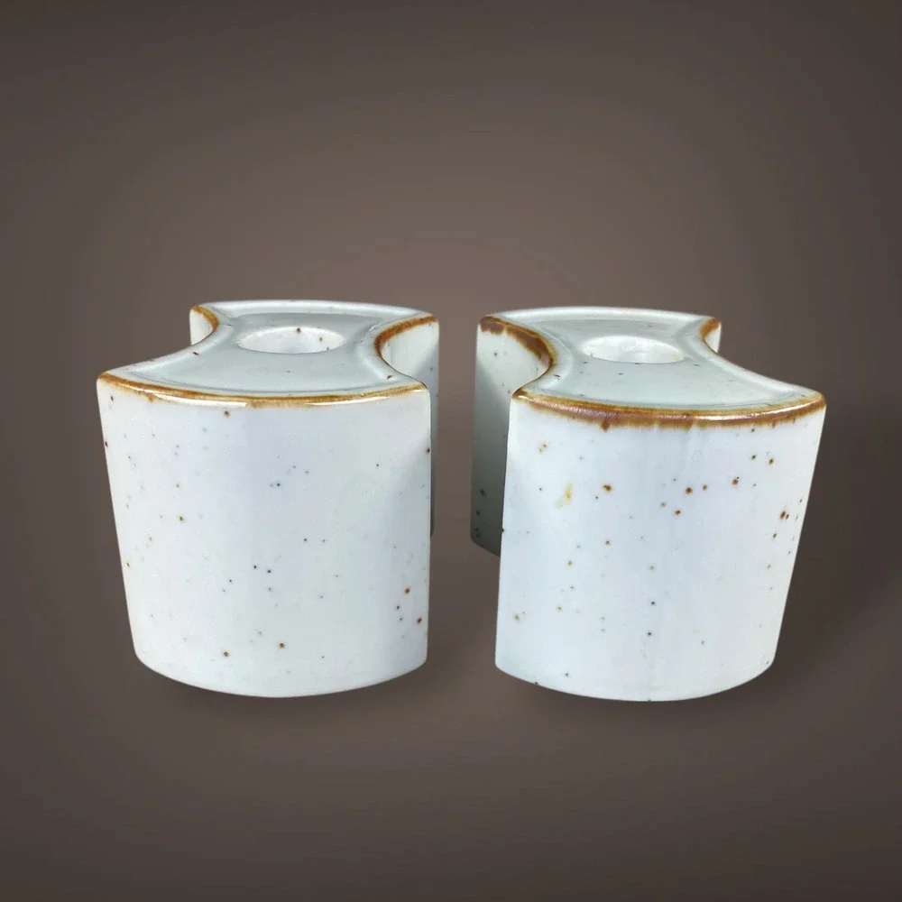 Sculptural MCM Japanese Ceramic Candle Holders Set Of 2‎ Mid Century Vintage